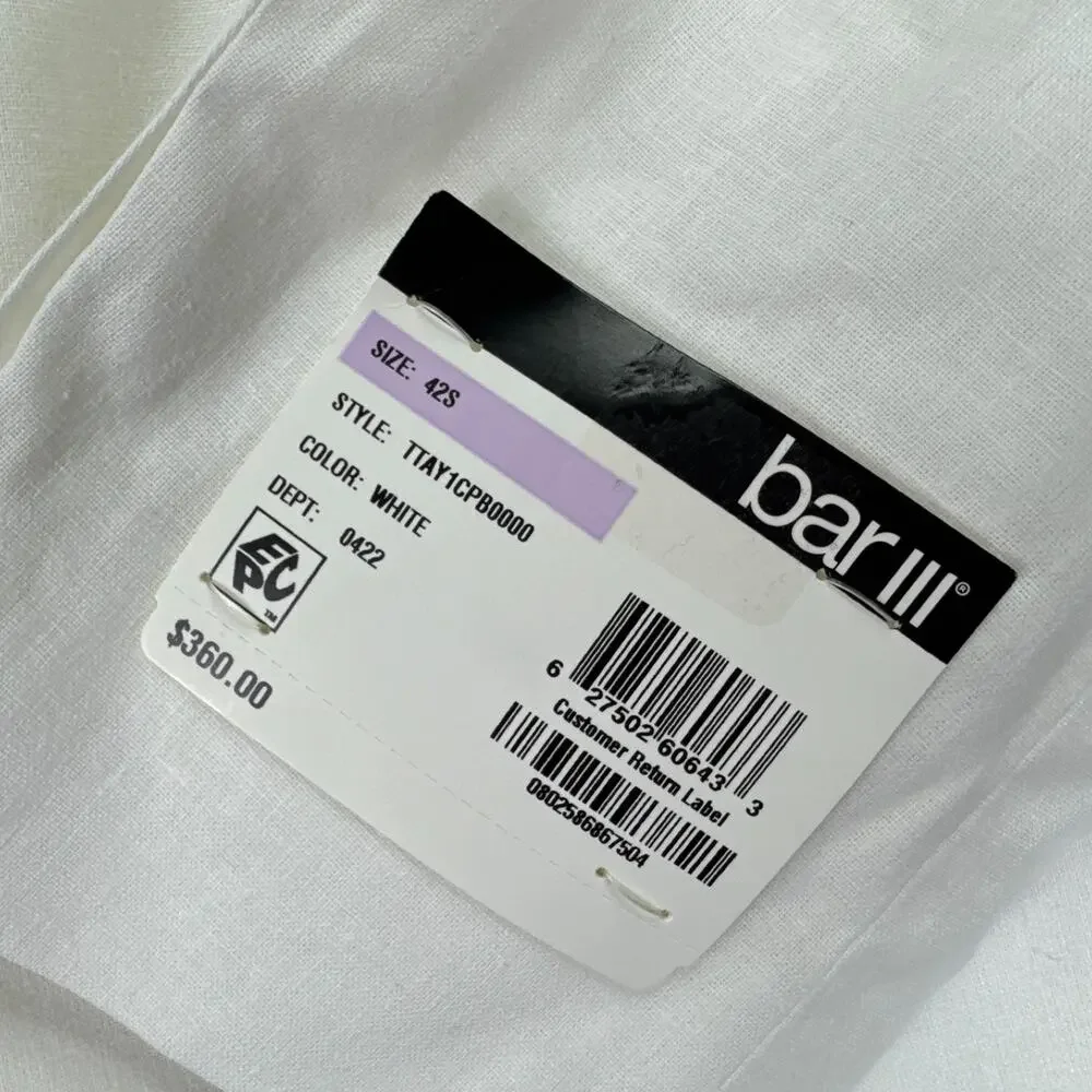 Bar III Mens Slim Fit Linen Cotton Solid Suit Jacket White 42S